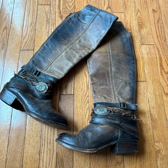 Freebird Aspen Chain Brown Leather Tall Knee High Zippered western Boots - Picture 5 of 6